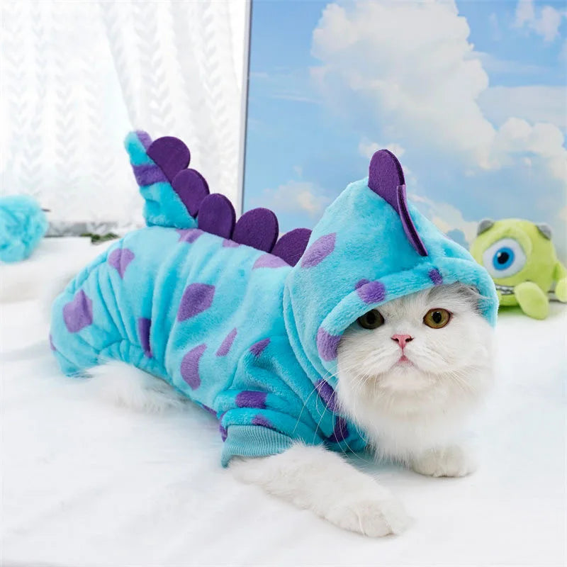 Plush Dinosaur Pet Costume | Winter Jumpsuit