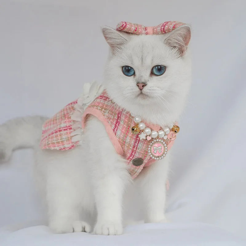 Cute Cat Skirt & Pearl Necklace Set | Party Outfit for Kittens