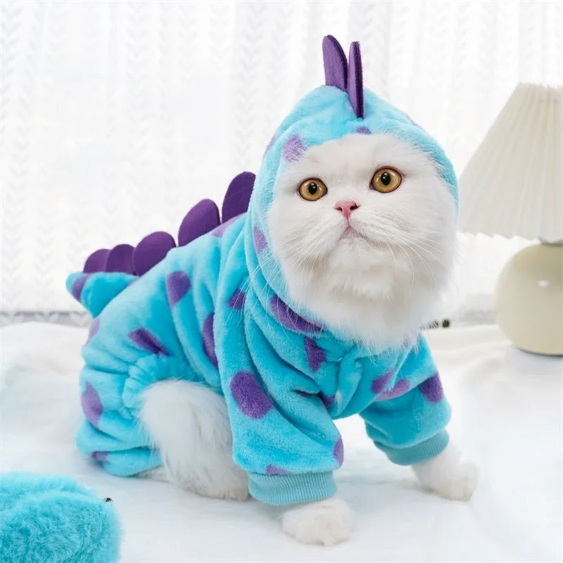 Plush Dinosaur Pet Costume | Winter Jumpsuit