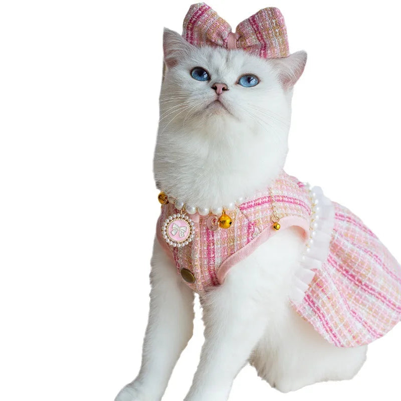 Cute Cat Skirt & Pearl Necklace Set | Party Outfit for Kittens